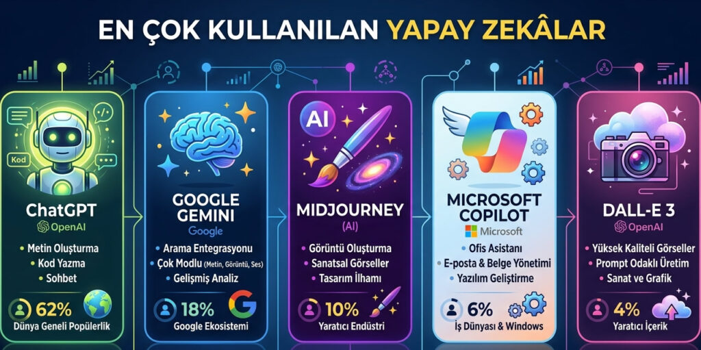 En çok kullanılan yapay zekalar